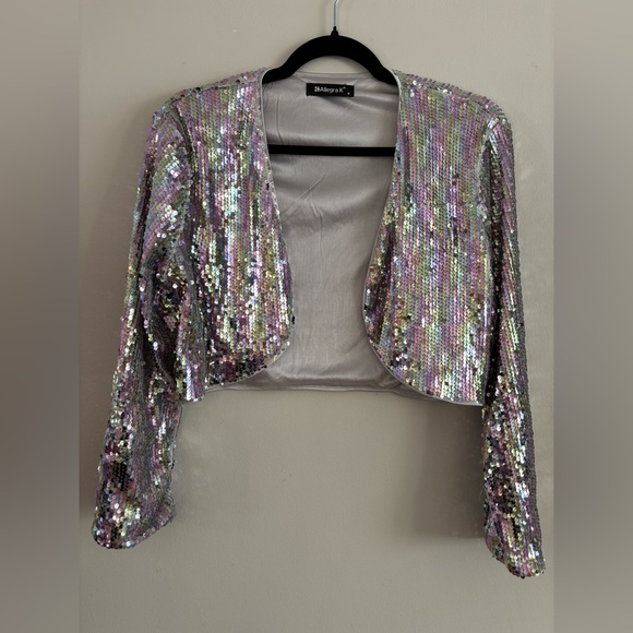 Allegra K Jackets & Blazers - Sequin Multi-Colored Cropped Jacket, Size Medium, Y2K